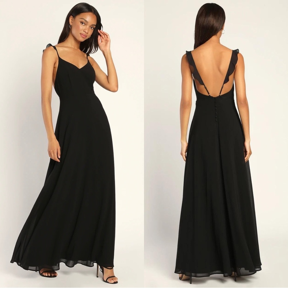 NEW Lulu’s Meteoric Rise Black Maxi Dress Ruffle Straps Black - XS
